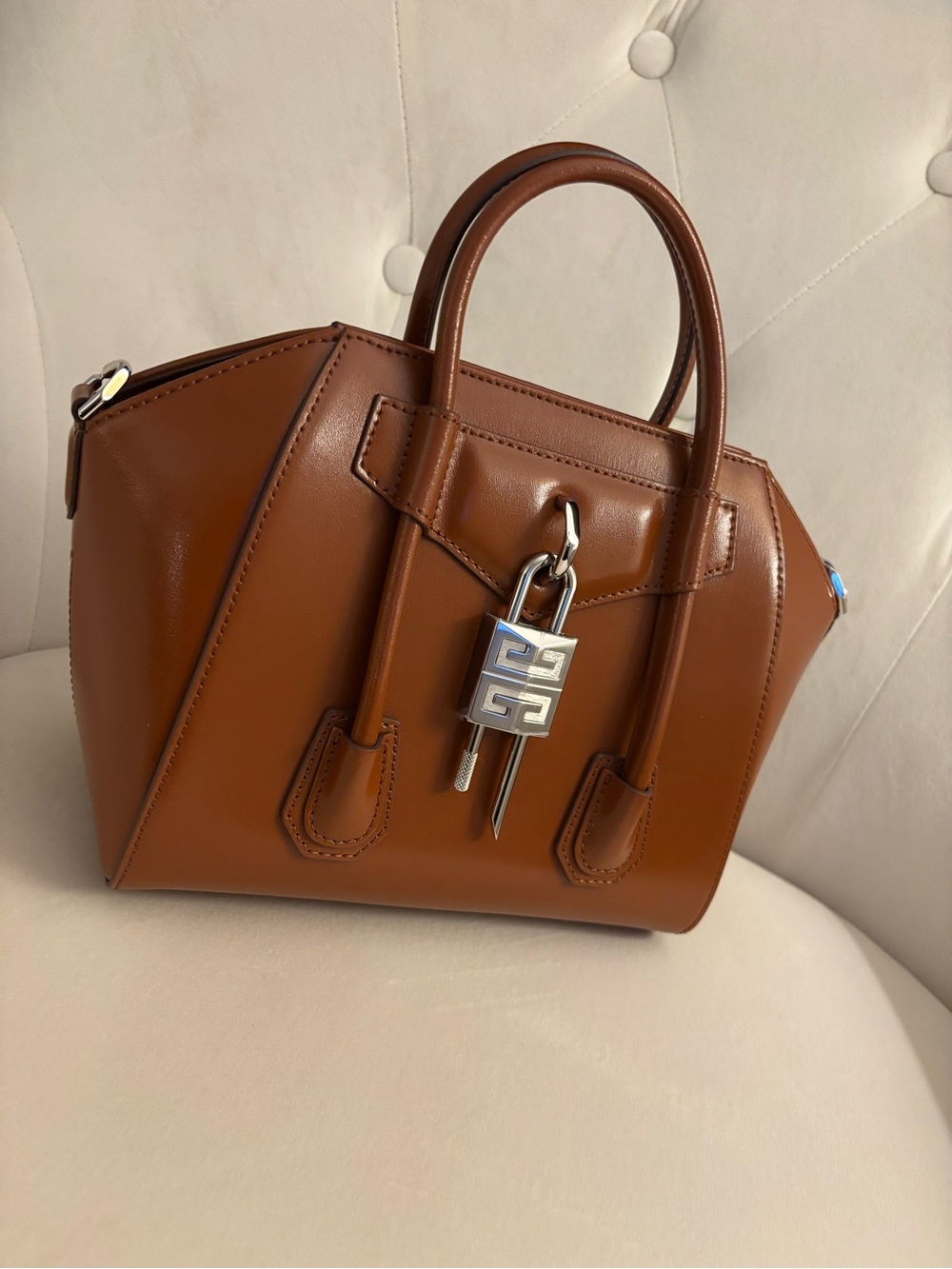 Givenchy Mini Antigona Lock Bag in box leather.